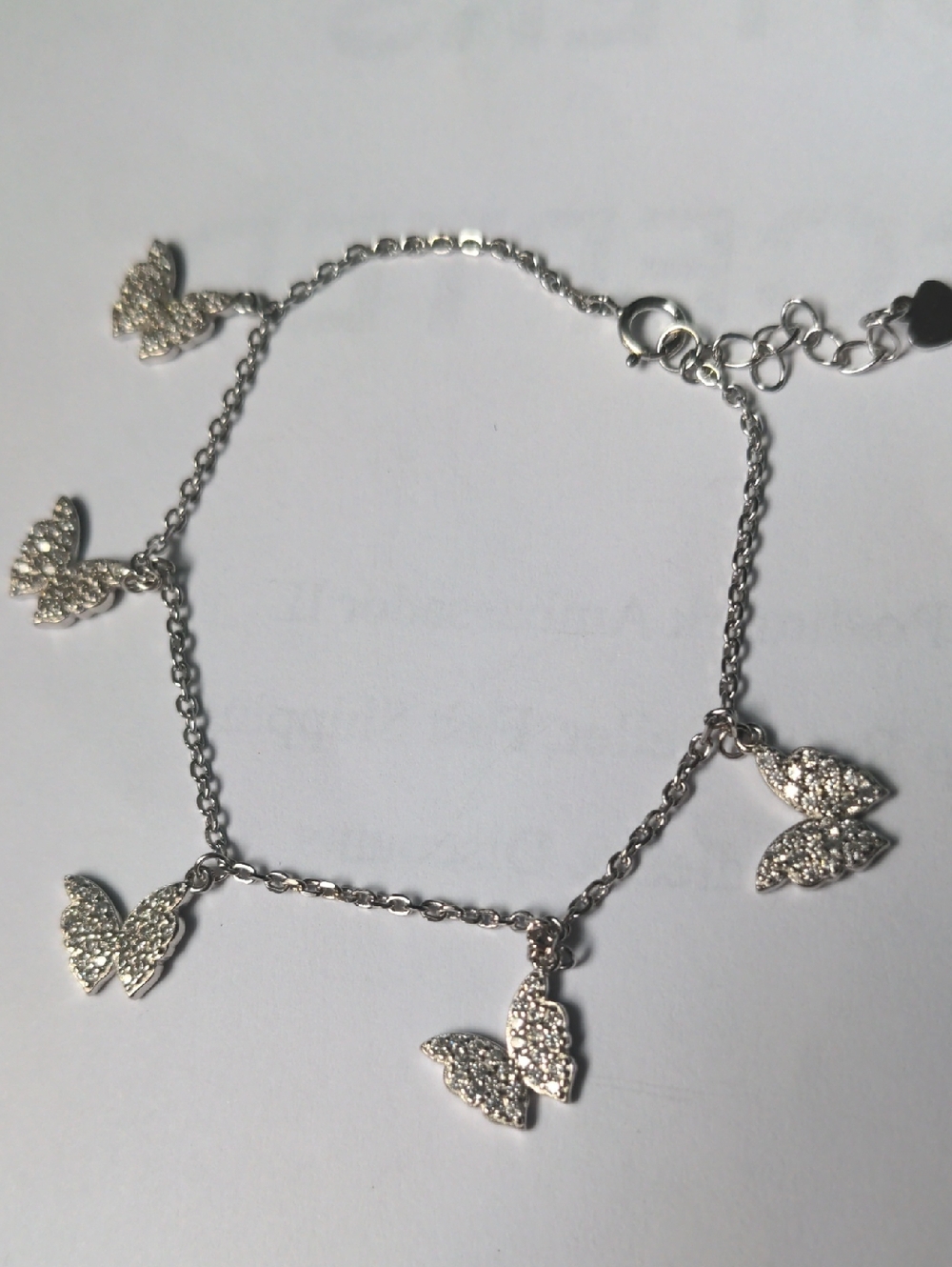 Sterling Silver Butterfly Charm Bracelet. CZs & Sparkling Dainty Chain, New,